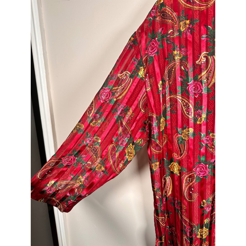 Victoria's Secret Pajama Top Women Medium burgundy Floral Vintage Gold Label - Picture 3 of 6